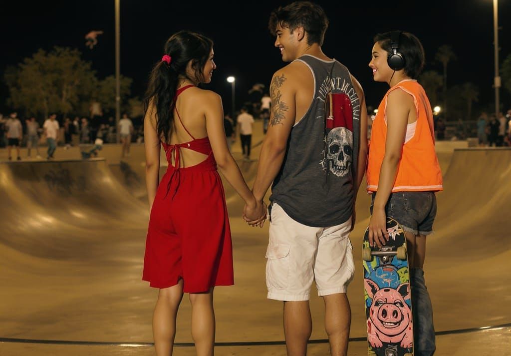 Skatepark Portrait of Navajo Girl at Night
