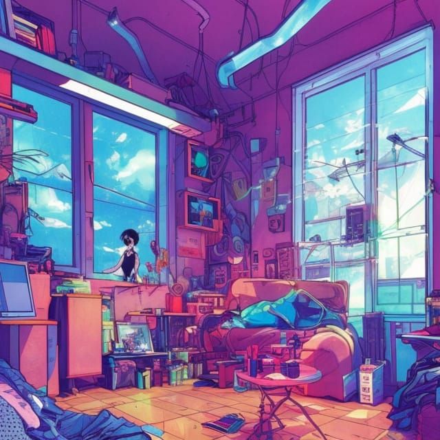 Cyberpunk Lo-Fi Room: Comic Book Illustration