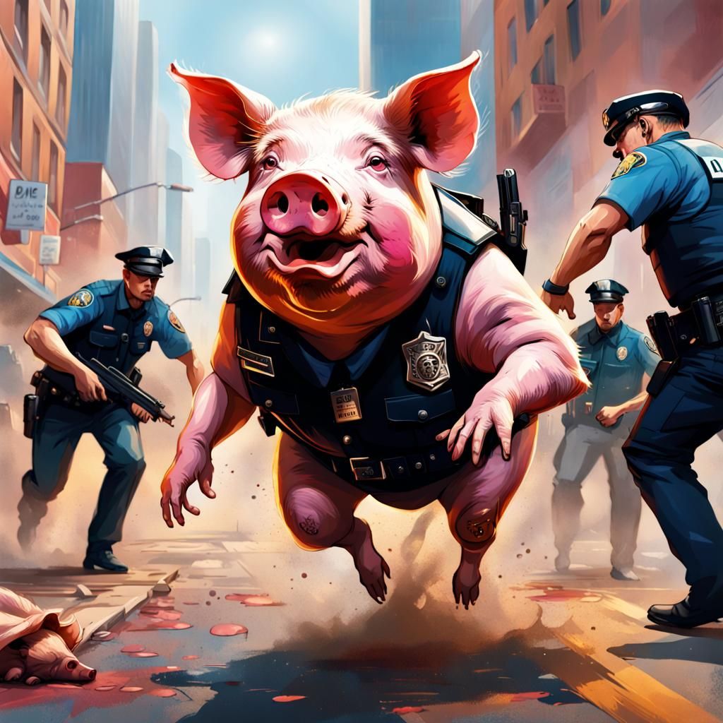 Hyperrealistic Pig-Cops Attack Citizens: Splash Art