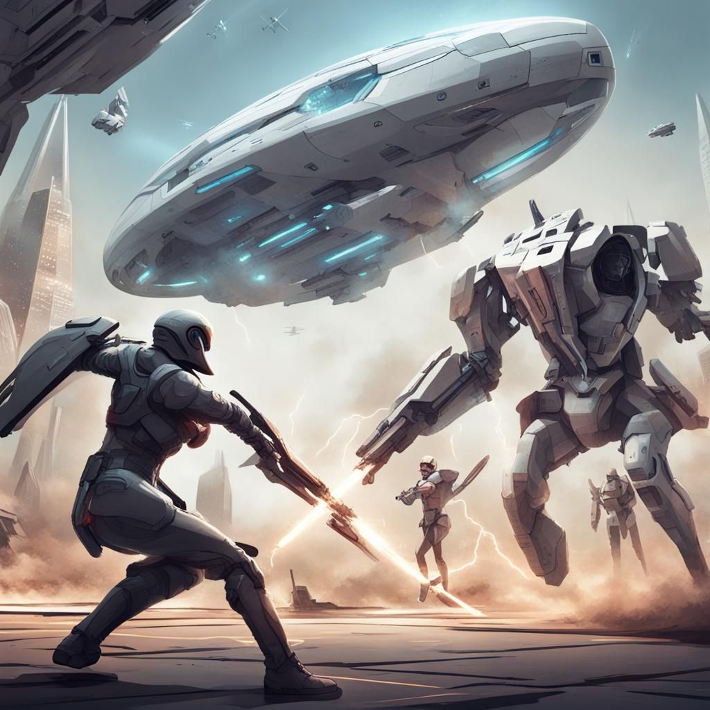Futuristic Battle Scene with Advanced Tech