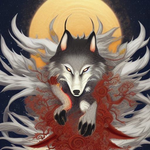 Amaterasu Wolf God: Epic Anime-Inspired Digital Painting