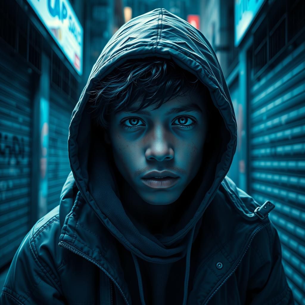 Monochromatic Portrait of Homeless Youth in City Alley