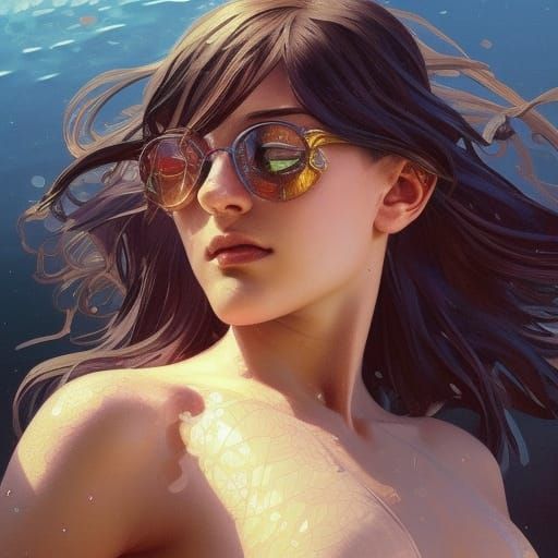 Hyperdetailed Swimsuit Portrait in Art Nouveau Style