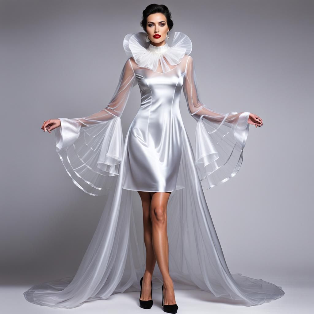 Glamorous Woman in Flowing Organza Victorian Gown