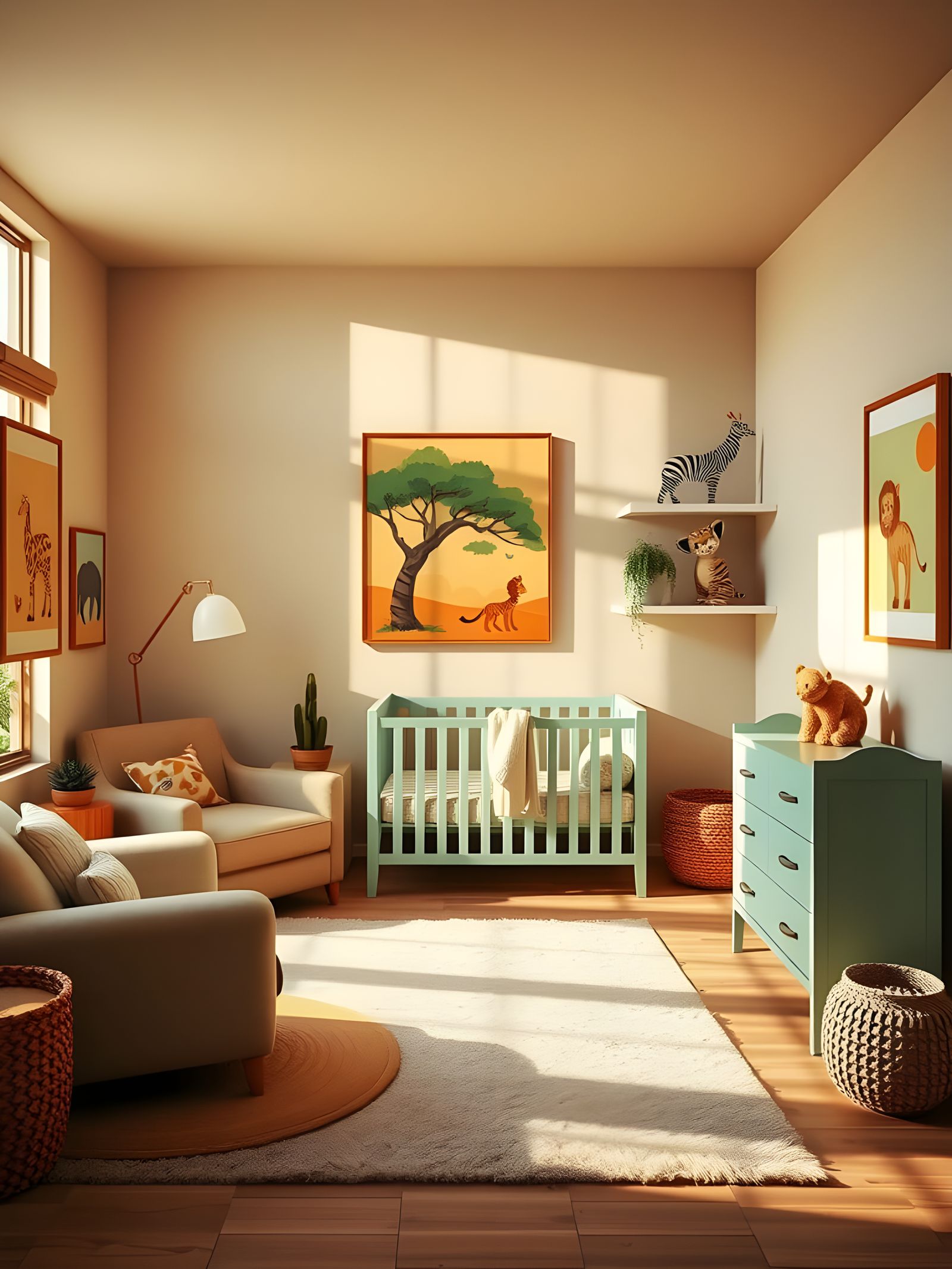 Whimsical Safari Nursery with Soft Art Prints