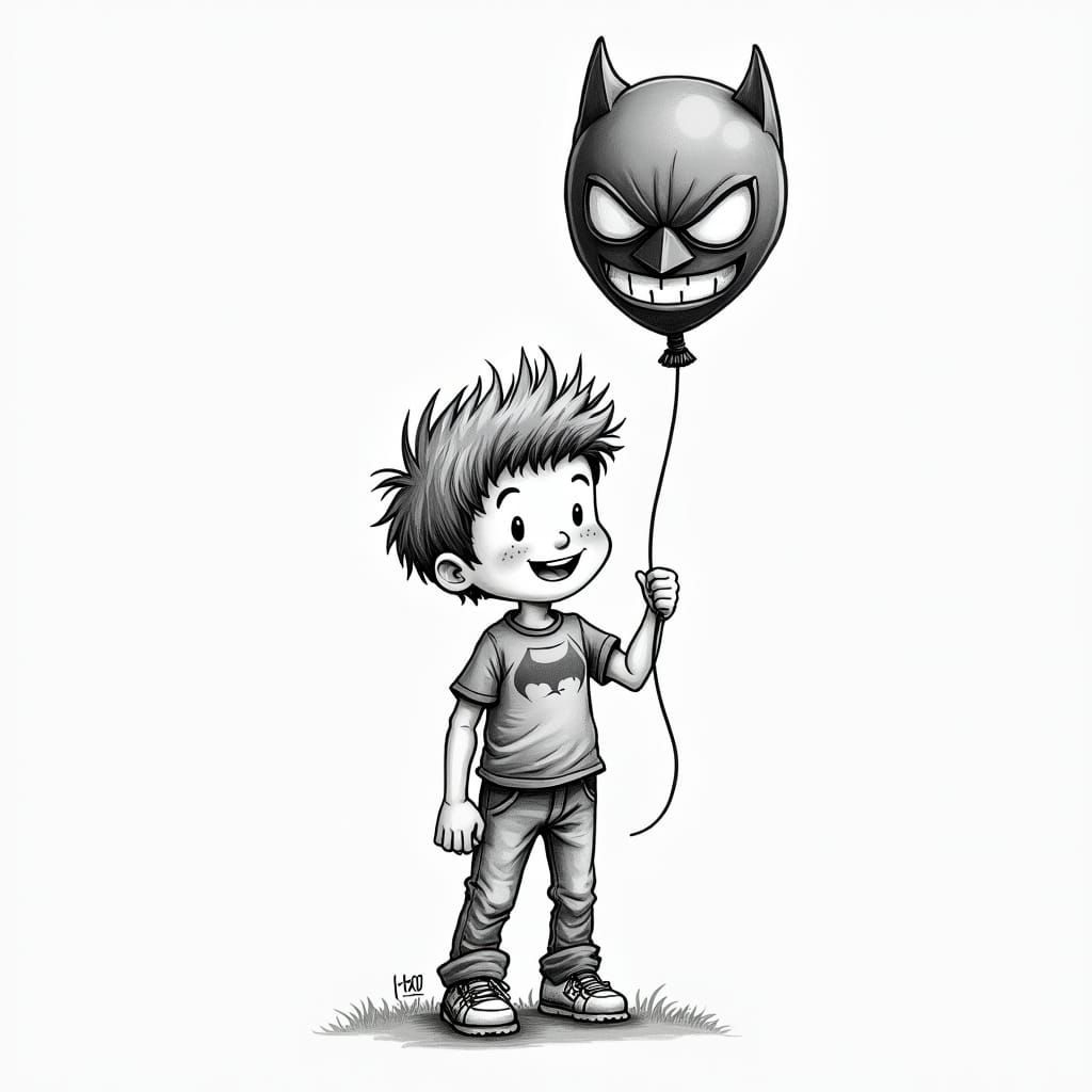 Young Boy Celebrates Birthday with Batman Balloon