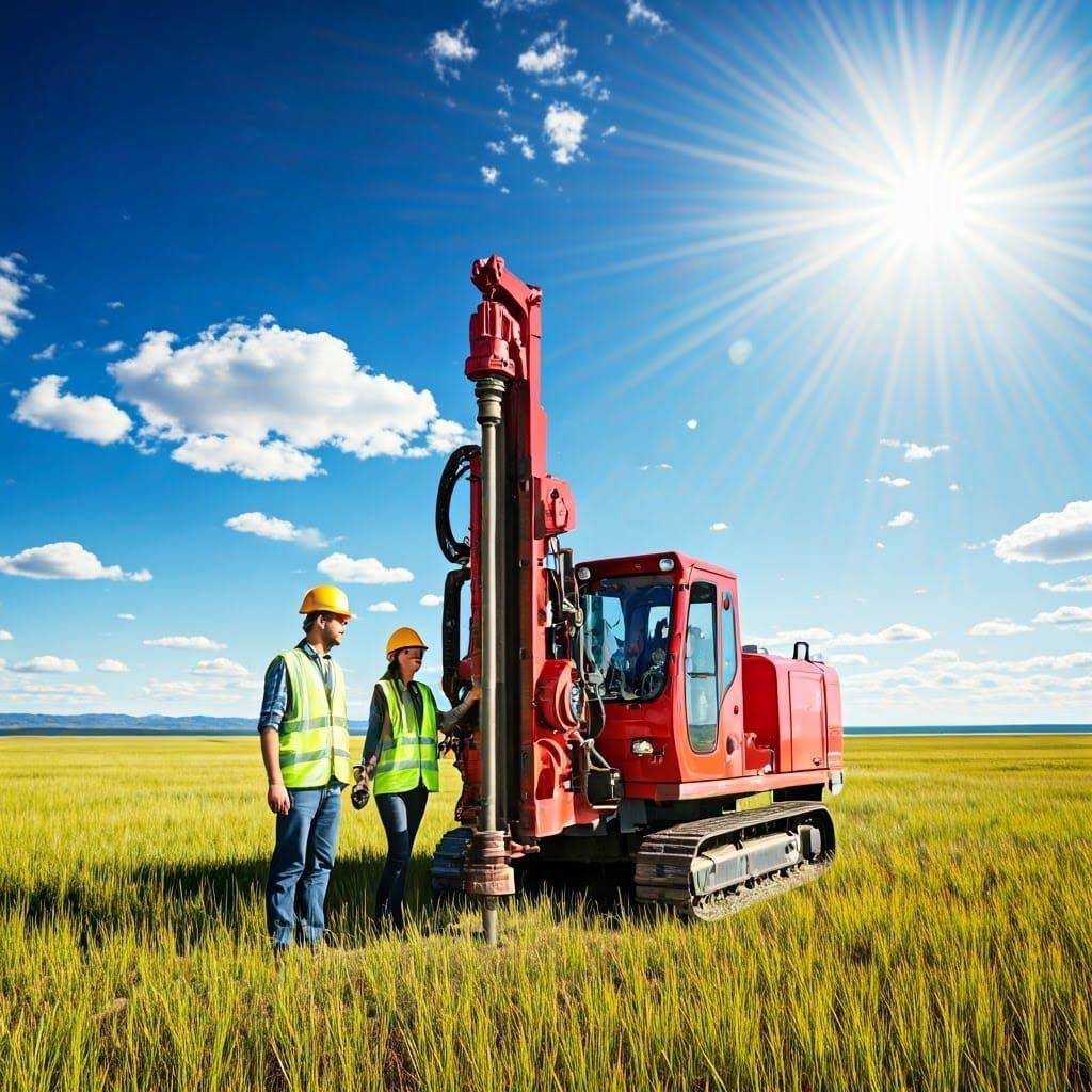 Geologists at Work in Surreal Landscape