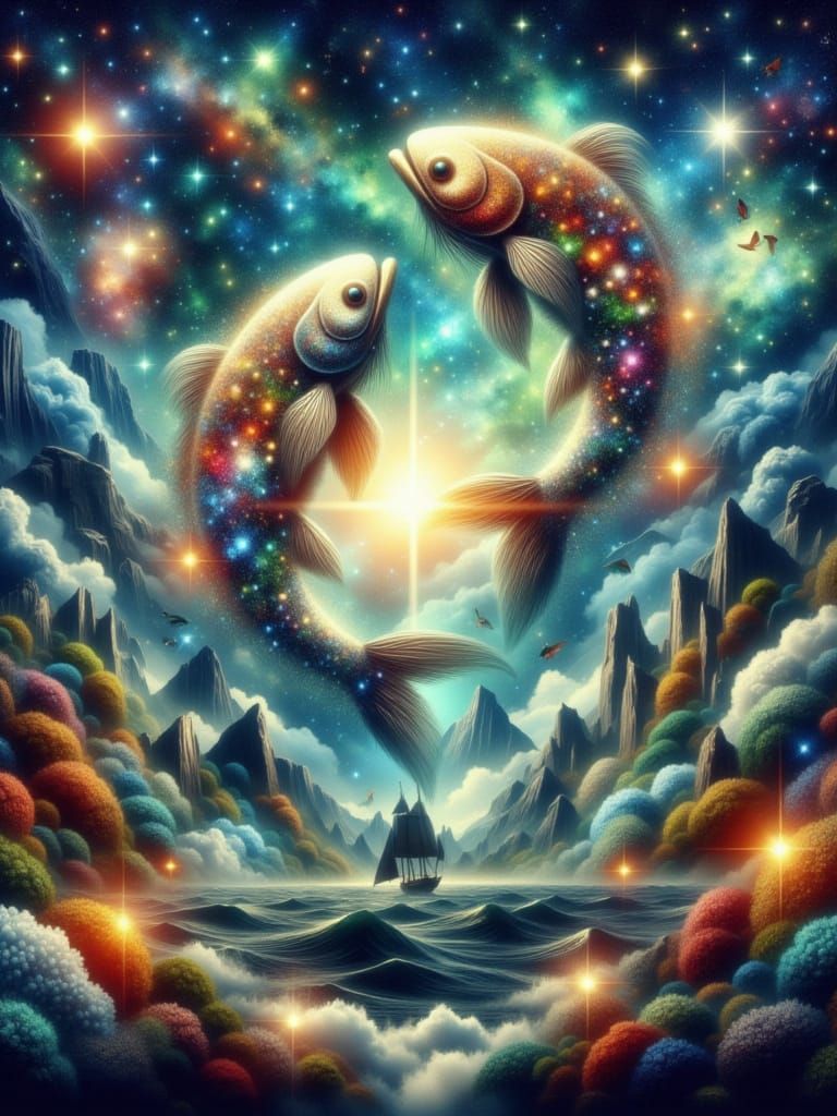 Cosmic Fish of Pisces in Dreamy Impasto Style