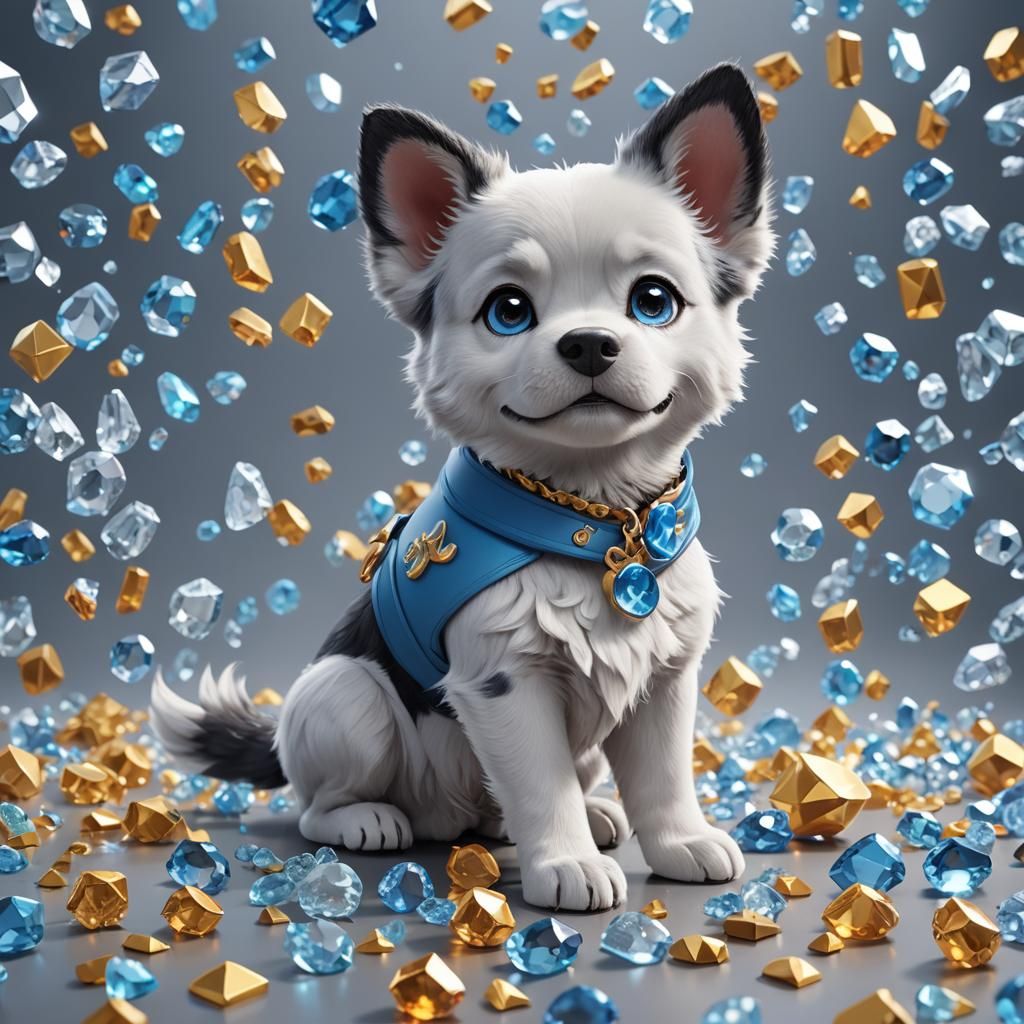 Bluey as Gem-Encrusted 3D Anime Art