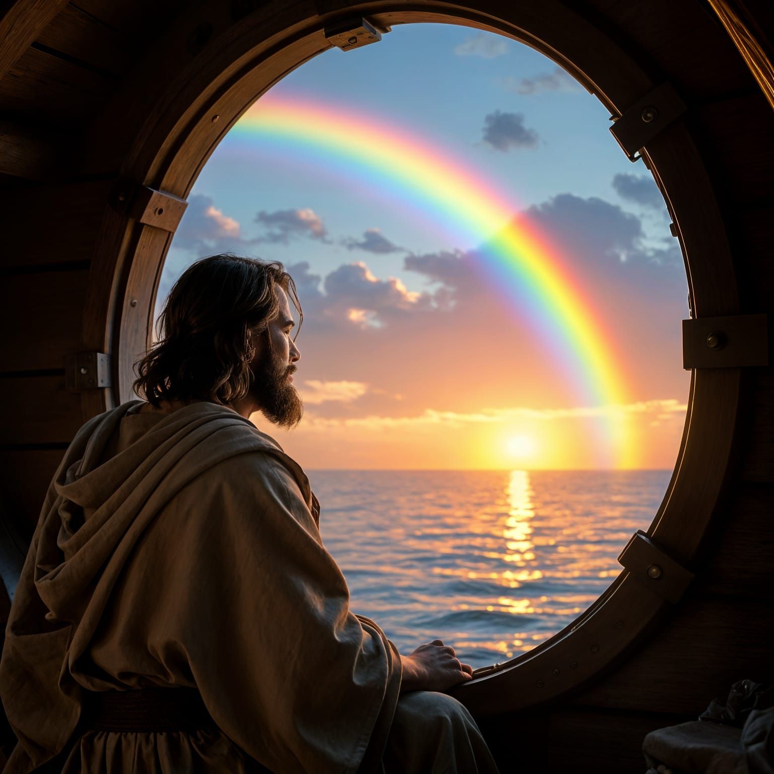 Noah and the Rainbow: Photorealistic Ark Image