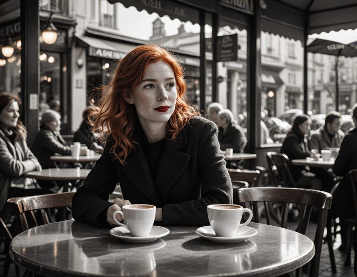 French Café Scene in Black and White