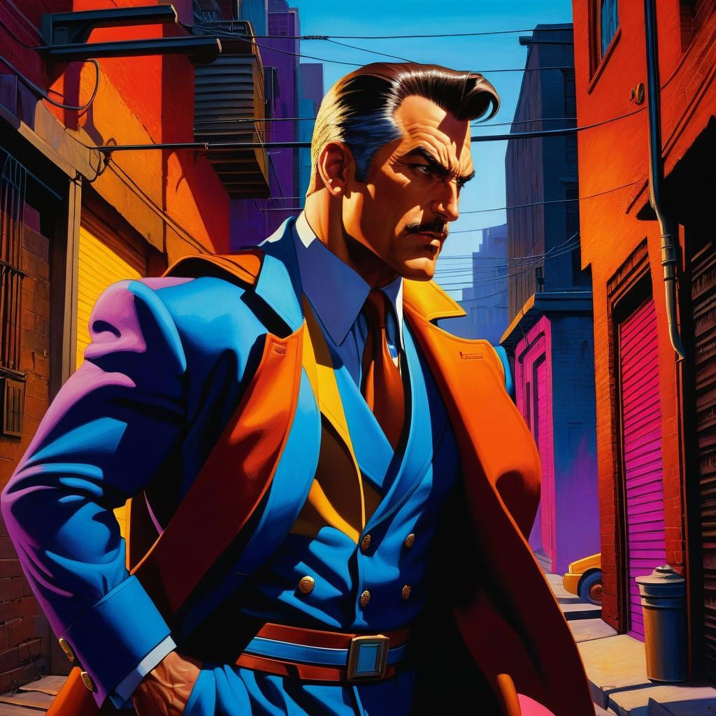 Metro City Strongman: Retro Oil Painting