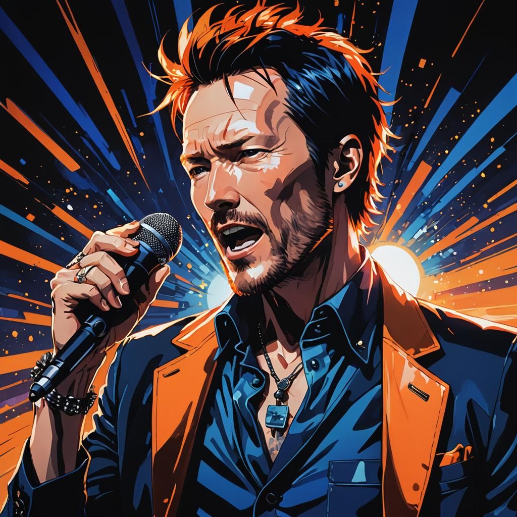 Anime Portrait of Singer on Stage in Manga Style