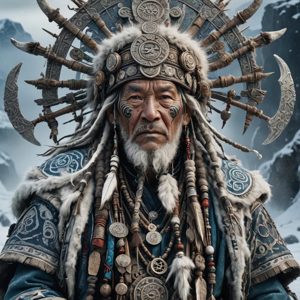 Lapland Shaman with Mystical Symbols, Digital Painting