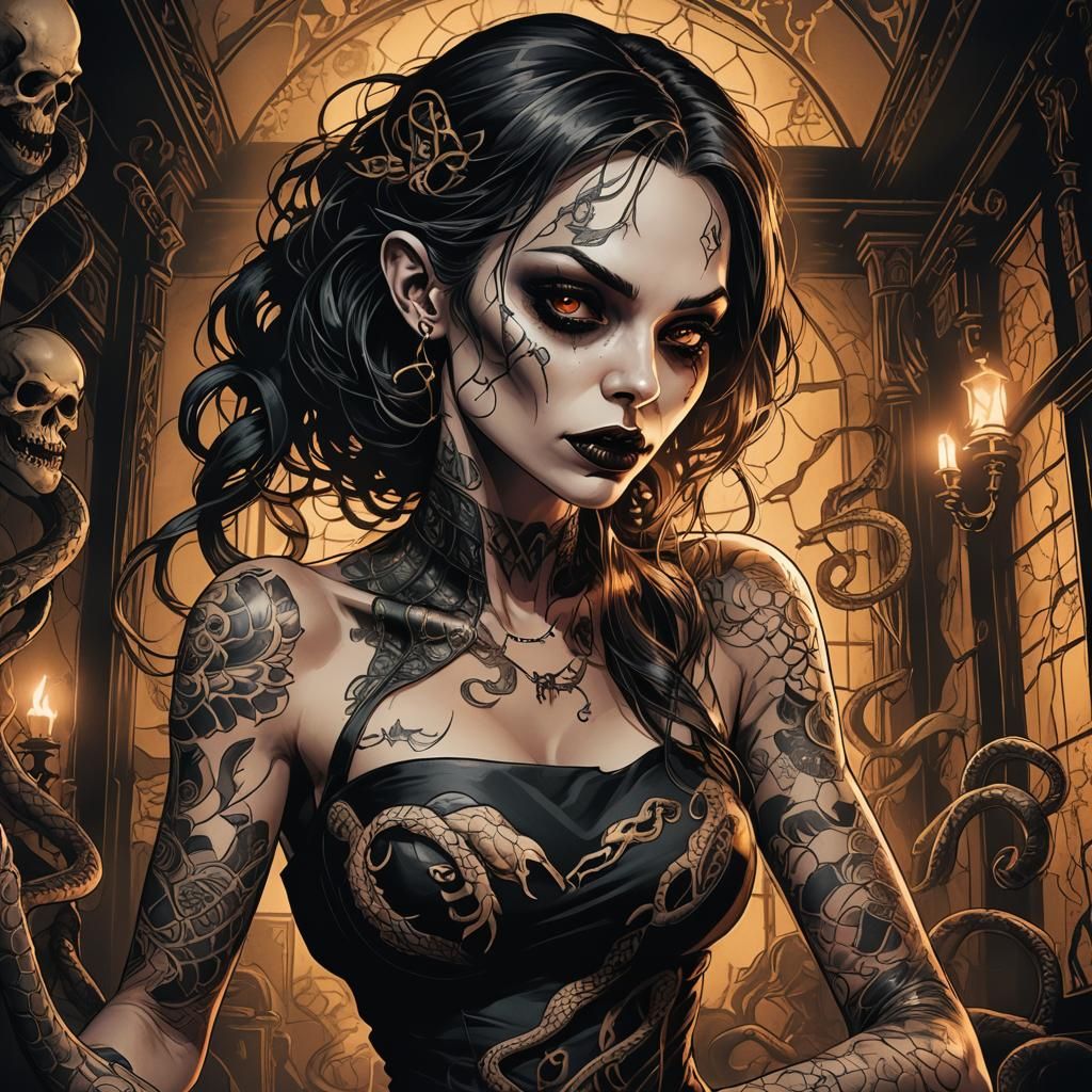 Dark Fantasy Vampire with Demonic Tattoos
