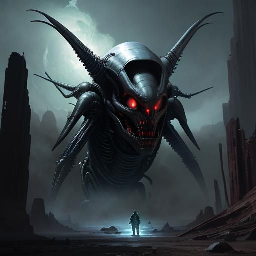 Sinister Alien Encounter in Southwest, Dark Fantasy Style