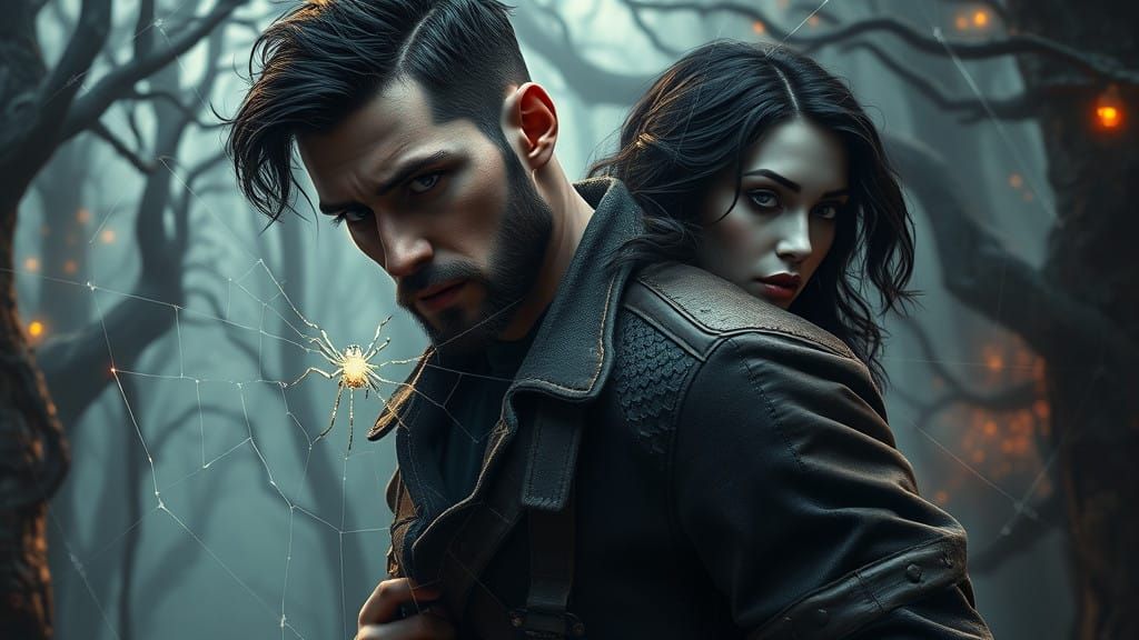 Man Ensnared in Enchanted Web, Gazed Upon by Mysterious Woma...