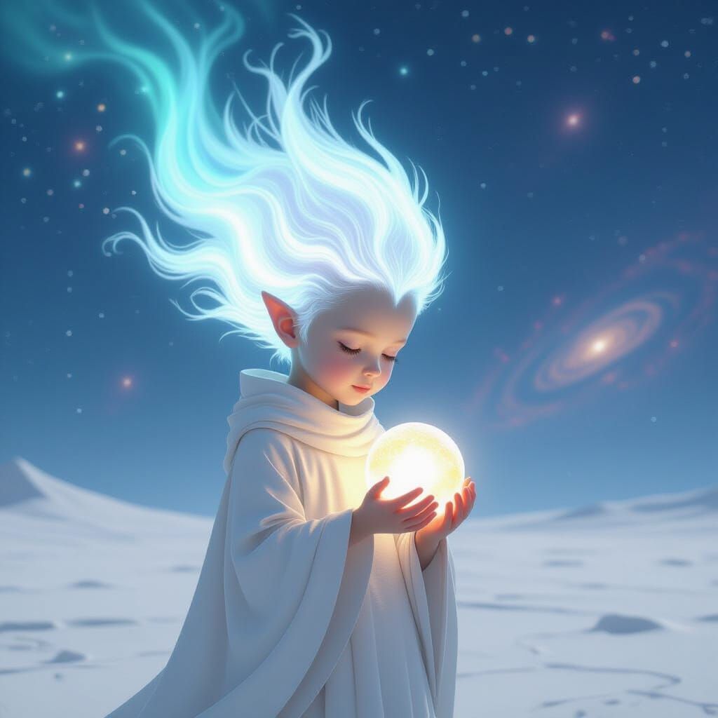 Ethereal Alien Child with Glowing Orb