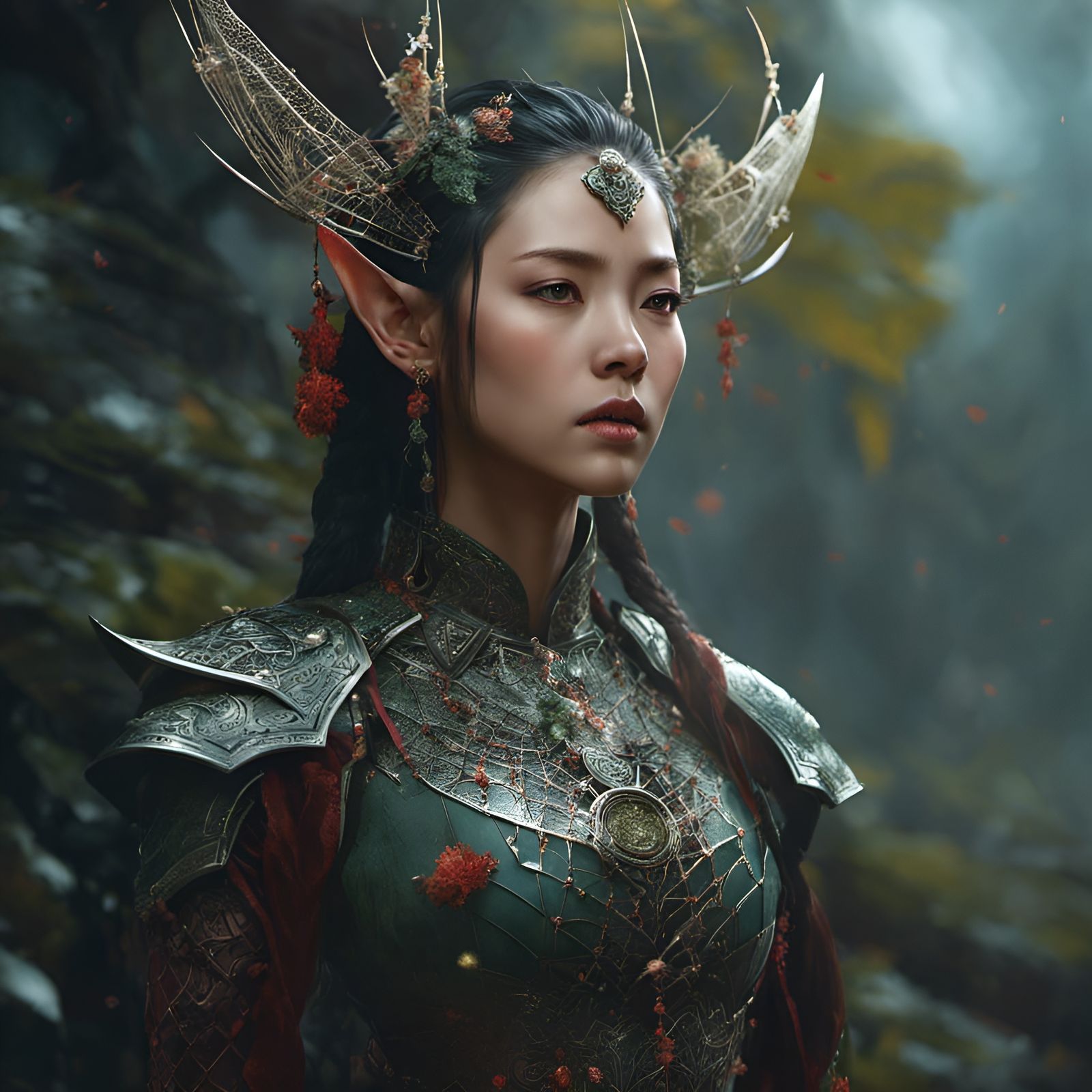 Sylvan Elf, with Moss and Cobweb Armor