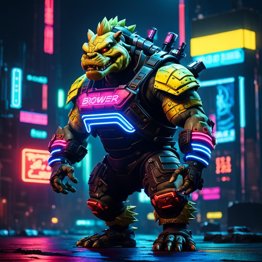 Bowser in Cyberpunk 2099 Neon Style