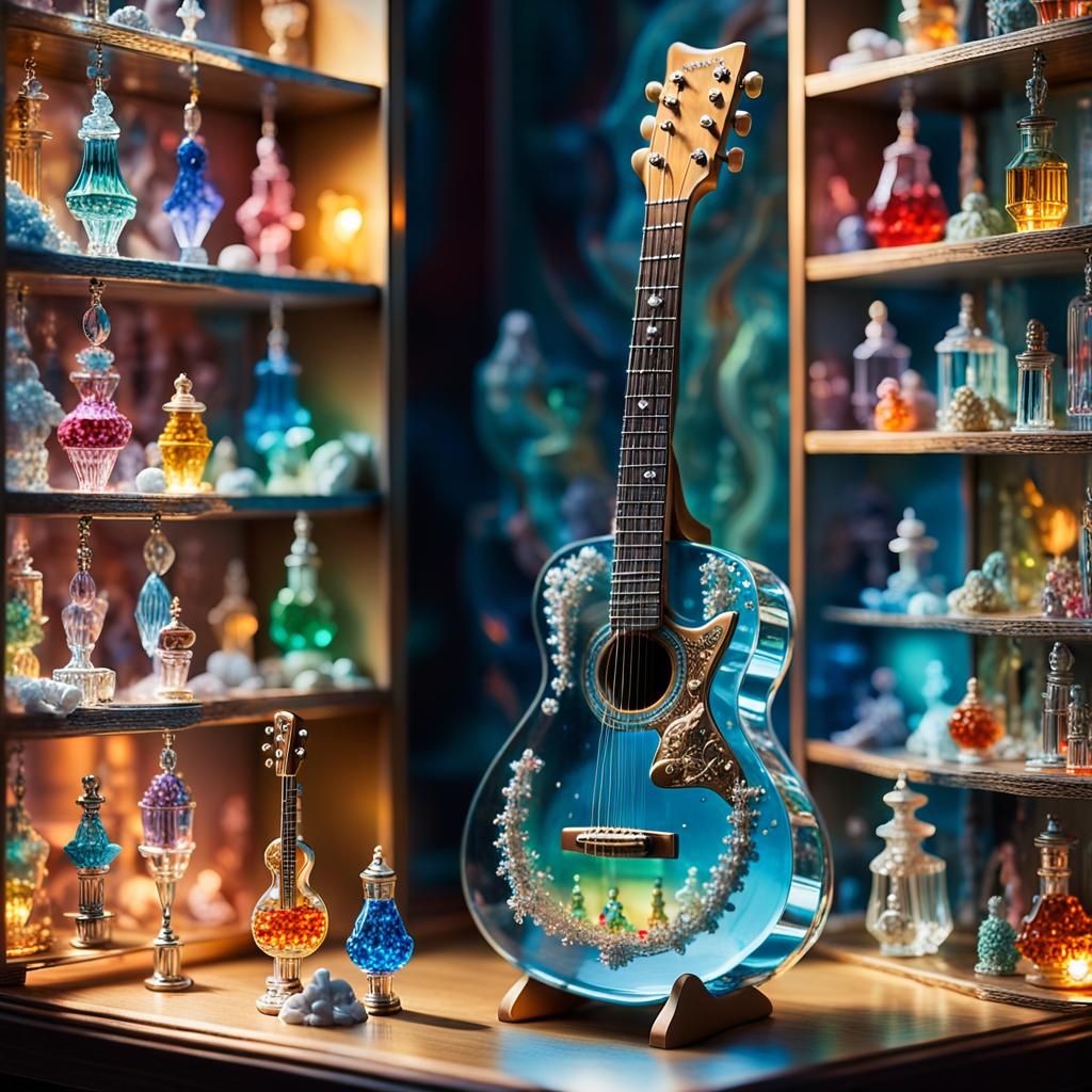 Surreal Crystal Guitar in Vibrant Oil Painting