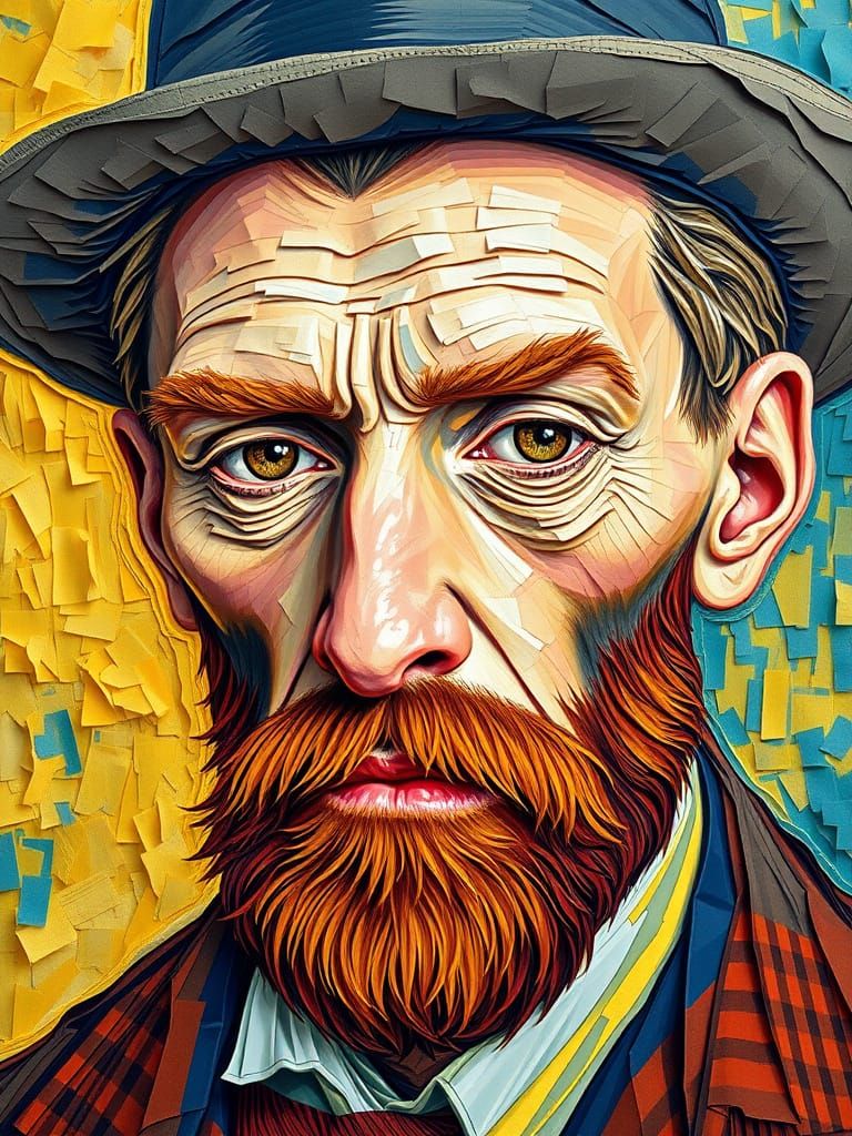 Van Gogh Self-Portrait in Detailed Paper Collage