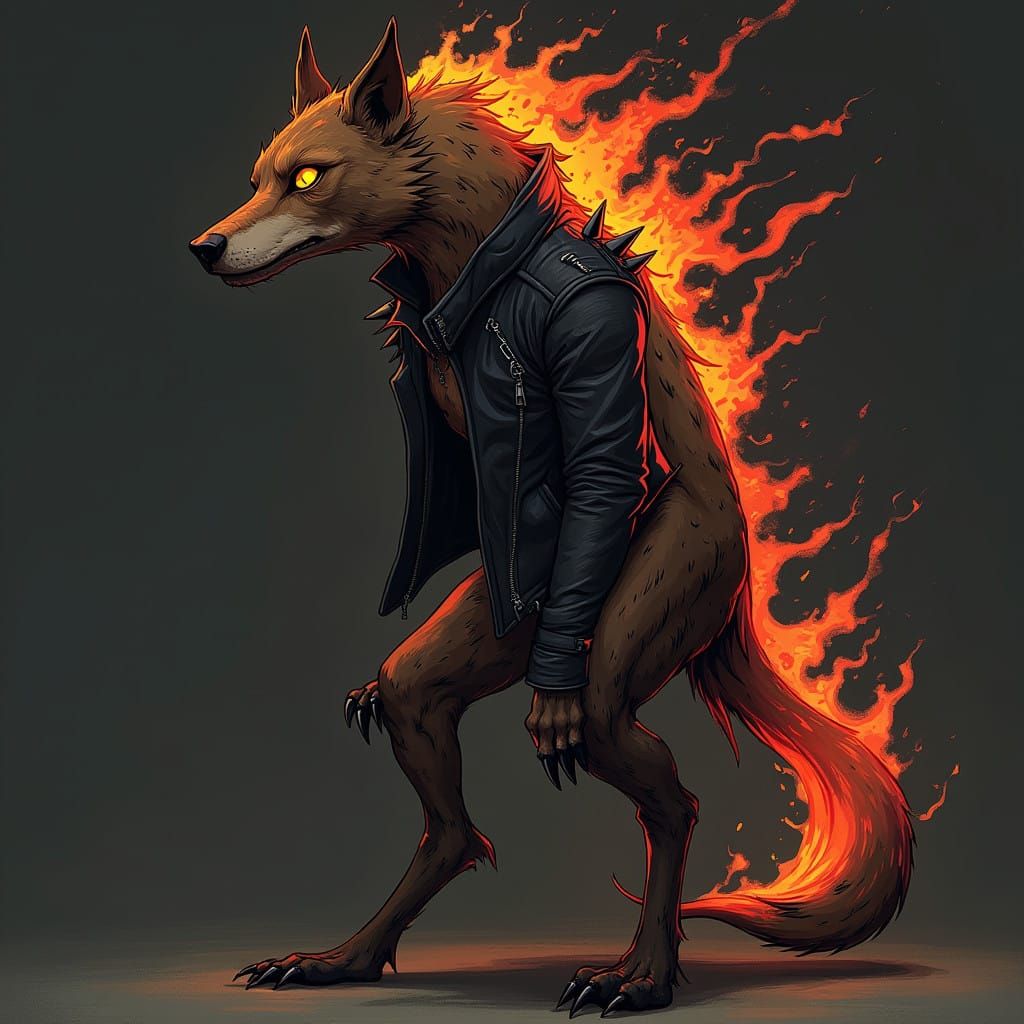 Hellish Canine Warrior in Fiery Leather Jacket