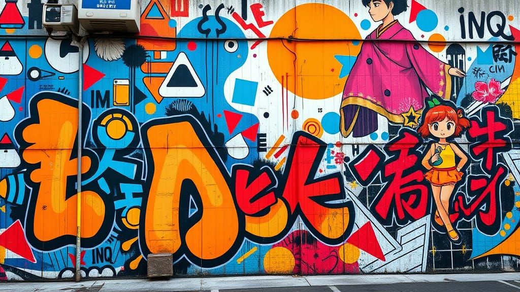 Energetic Neon Nostalgia: Urban Graffiti Mural