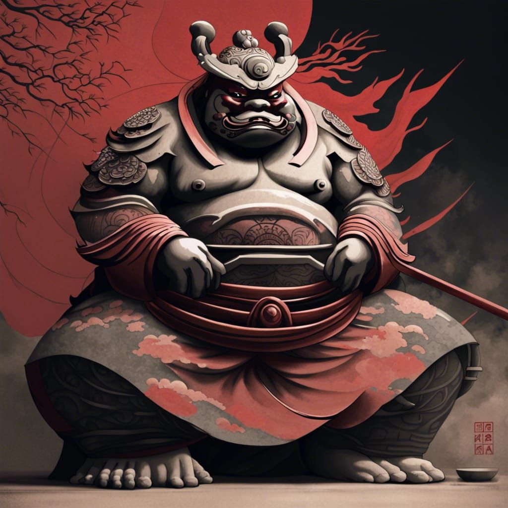 Elegant Ancient Sumo Palace Guardian in Japanese Style