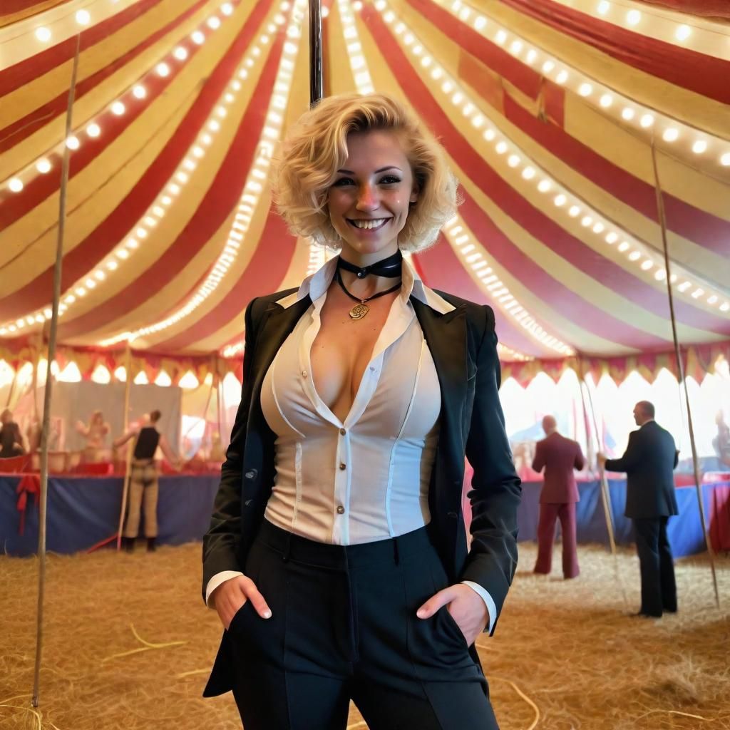 Blonde Lion Tamer in Circus Tent Photo