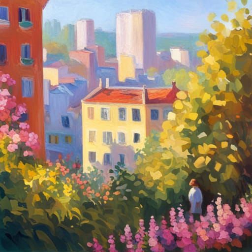 Impressionistic Cityscape View from High-Rise Window