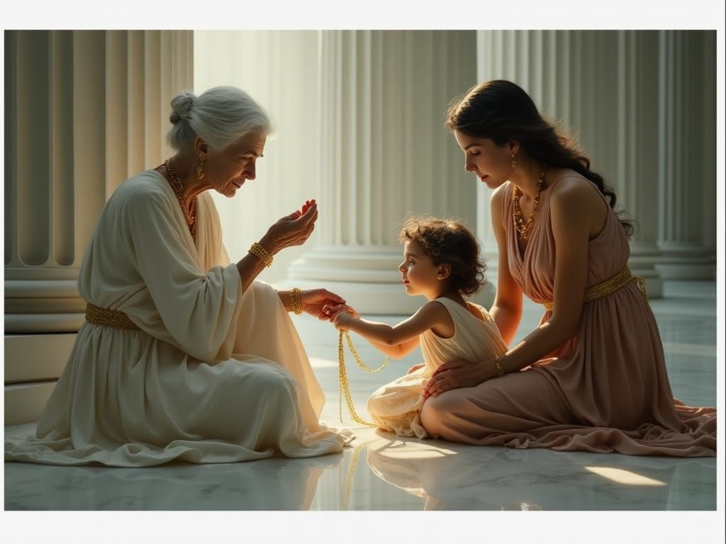 Three Generations of Women United by Golden Thread in Ancien...