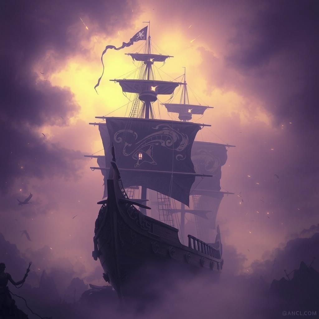 Mysterious Pirate Ship in Eerie Fog