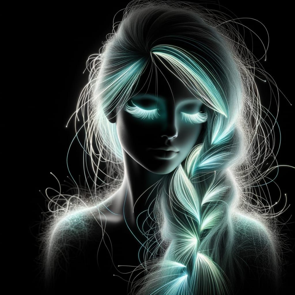 Ethereal Filament Portrait: Serene Woman in Monochrome