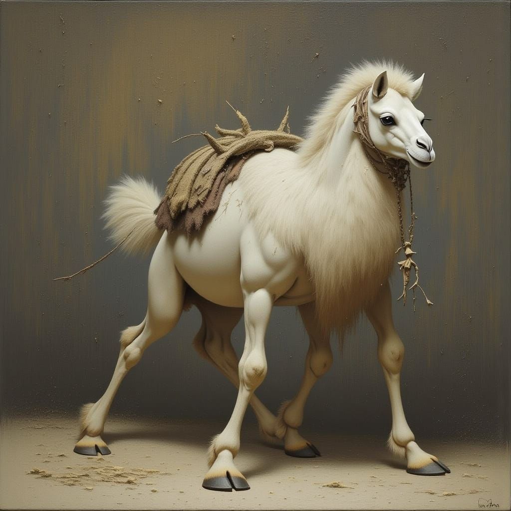 <lora:INDIGO NOON:1.0> photo realistic beautiful racing camel - ugh!