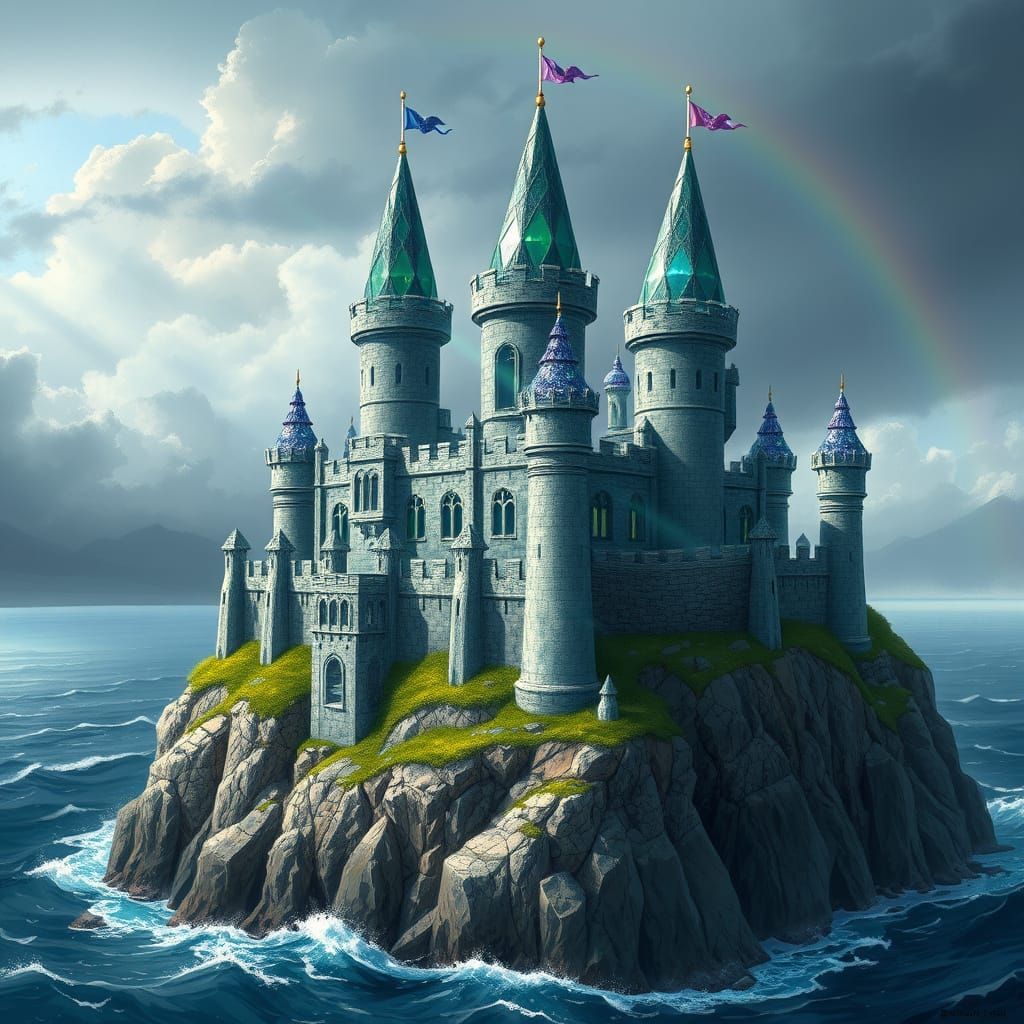 Majestic Sea Glass Castle on Stormy Coast
