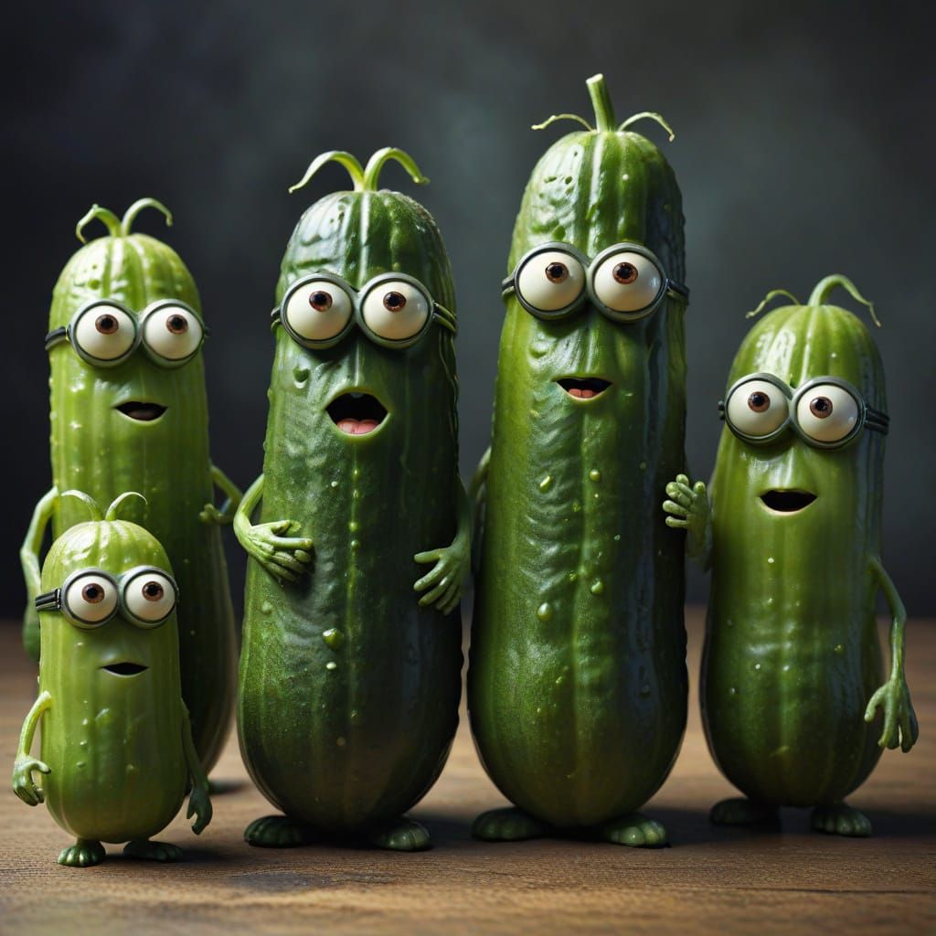 Whimsical Cucumber Leader Commands Gherkin Minions