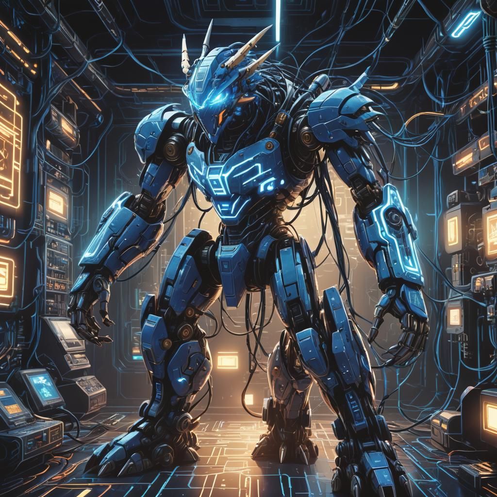 Digimon Surrounded by Glowing Blue Sci-Fi Circuitry