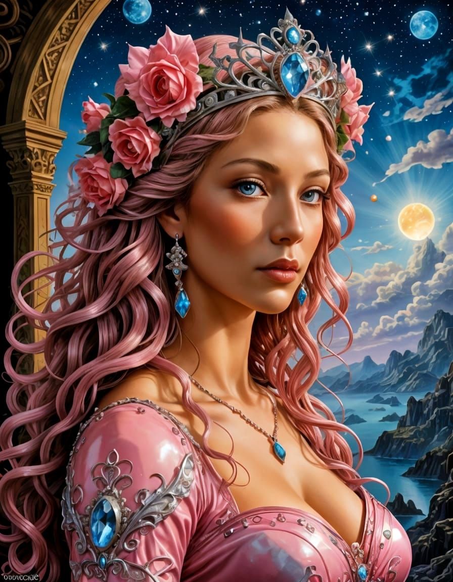 Majestic Latina Princess in an Ethereal Floral Realm