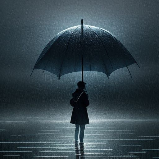 Anime Rain Scene with Melancholic Atmosphere