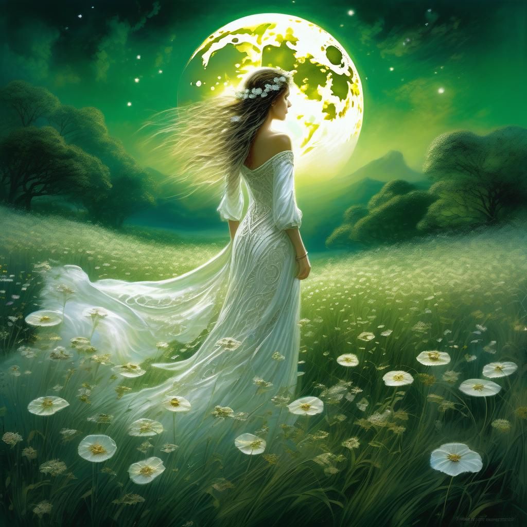 Fantasy Landscape with Woman in Meadow, Luis Royo Style