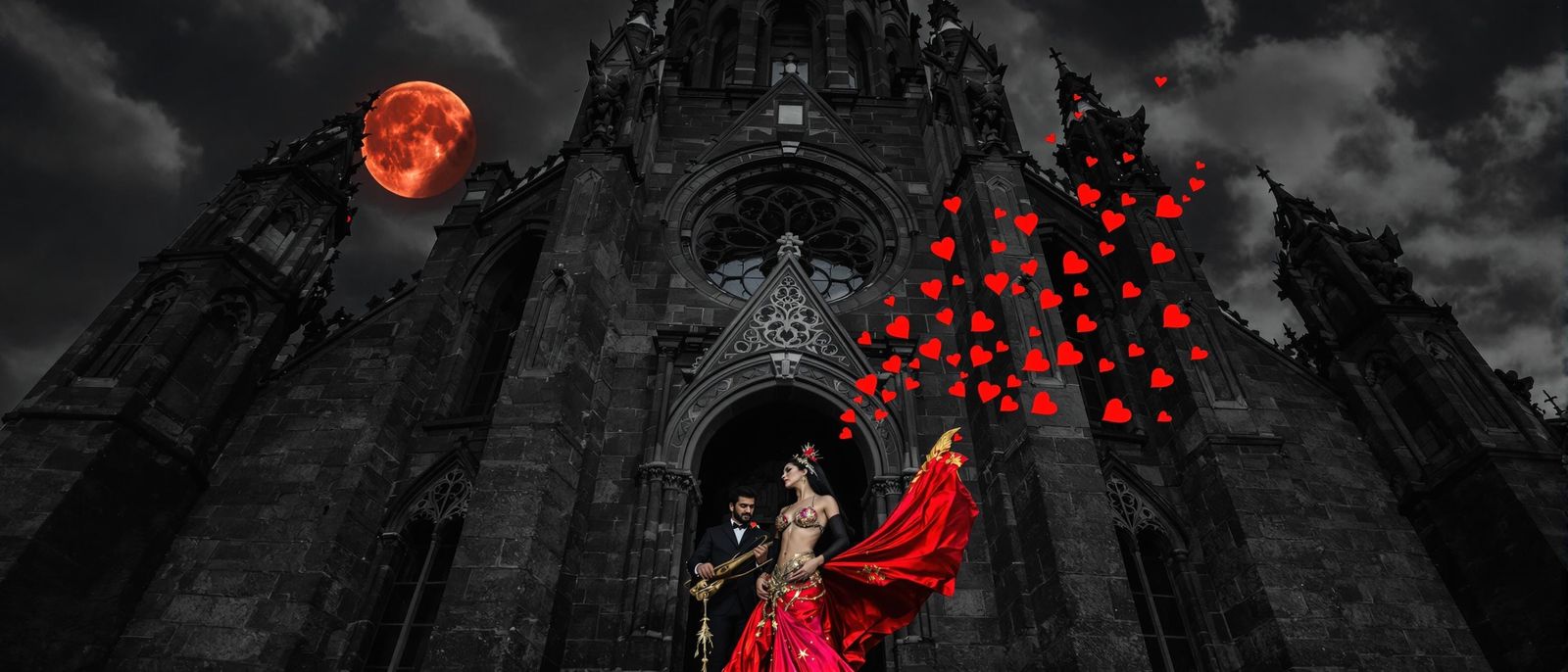 Gothic Cathedral Scene with Bellydancer, Professional Photog...