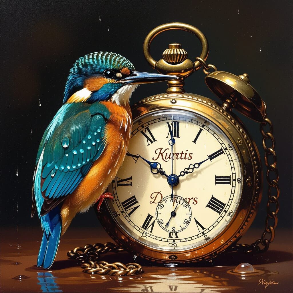 Kingfisher on Pocket Watch with "kurtis dollars" Text
