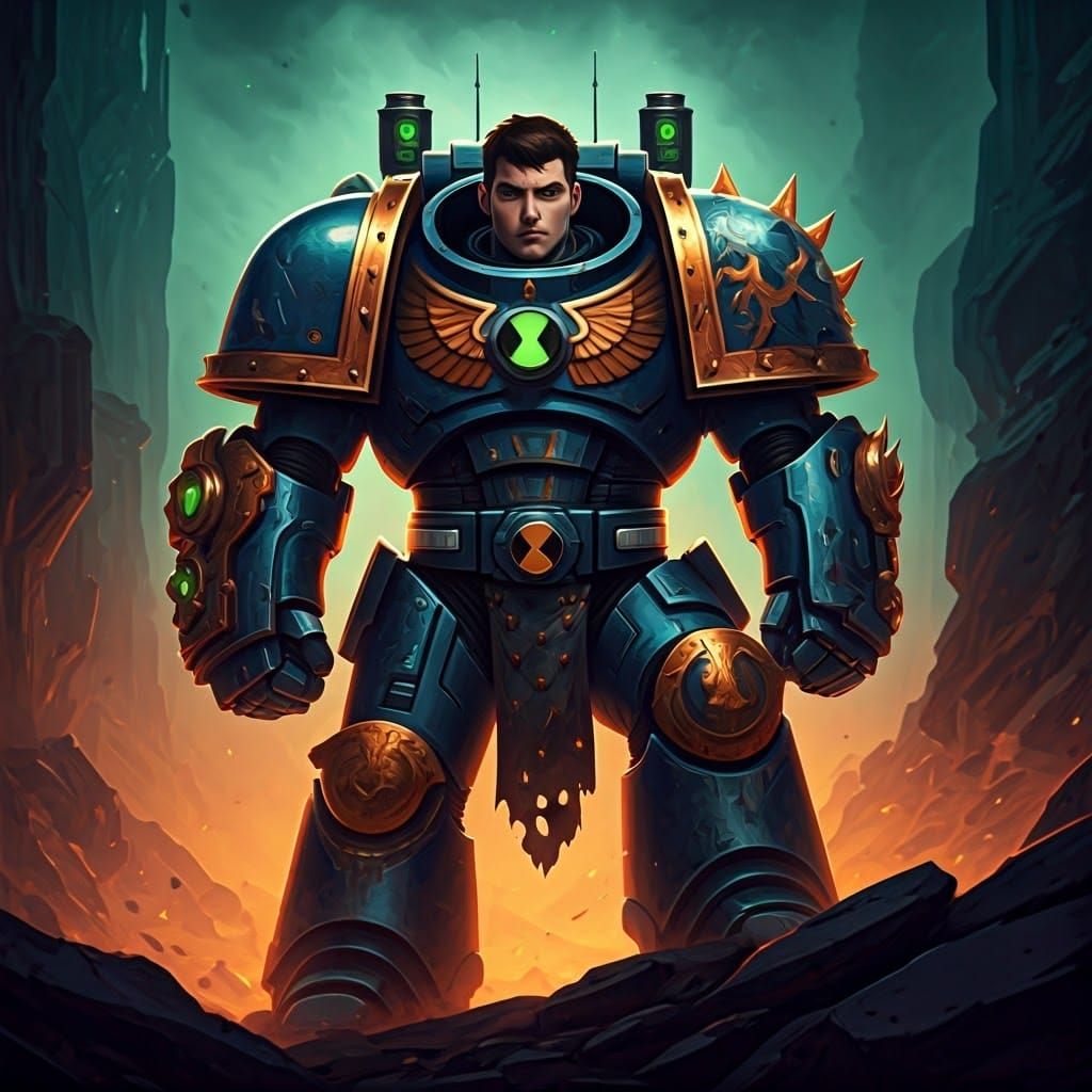 Heroic Figure in Power Armor on Alien World