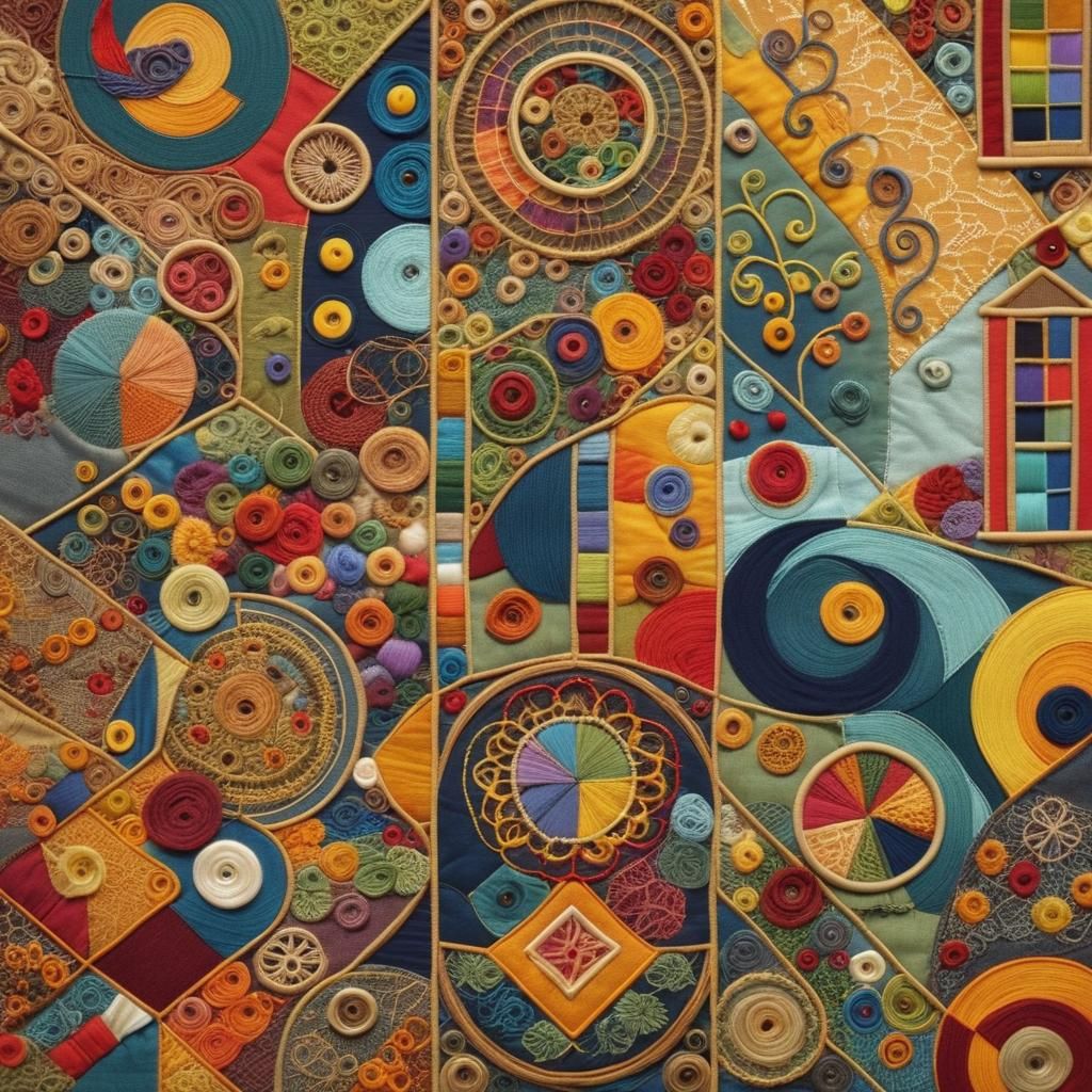 Textured Patchwork and Embroidery Composition