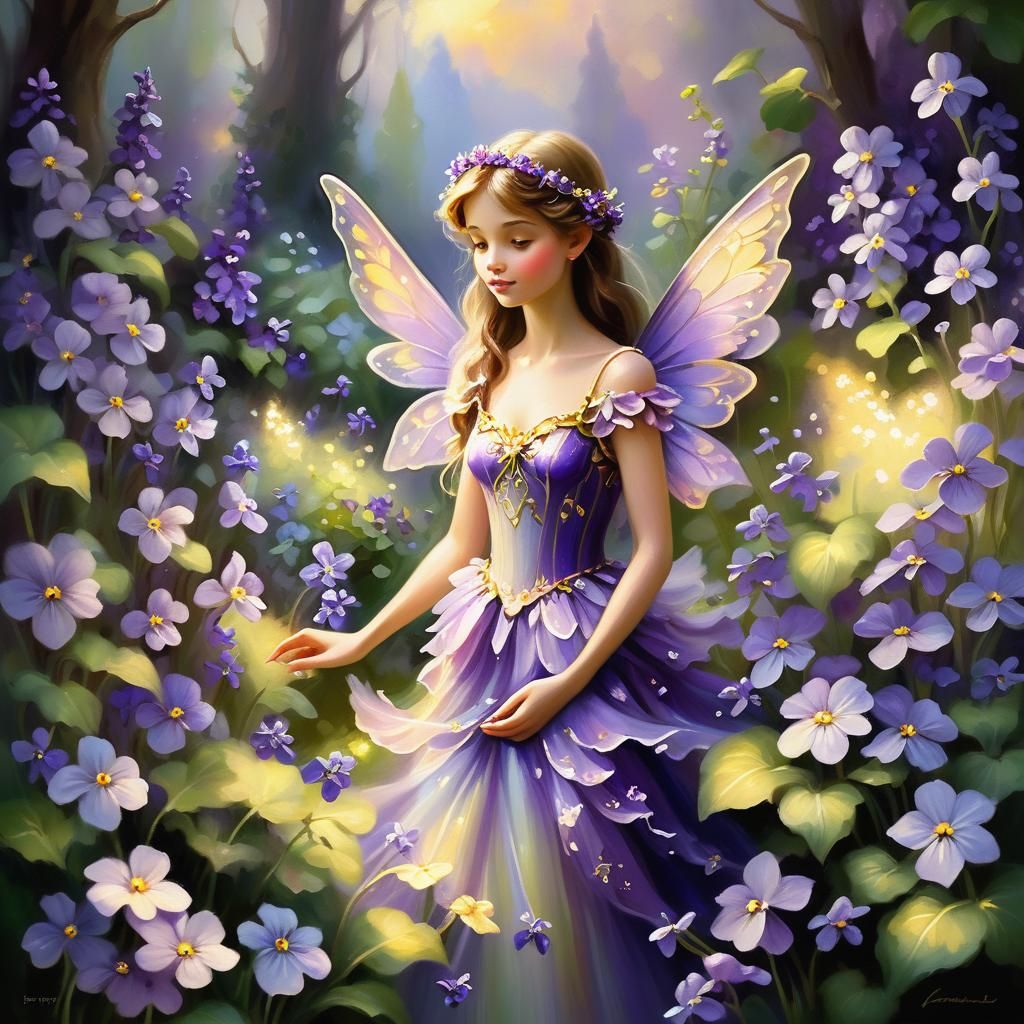 Fairy in Violet Garden Oil Painting
