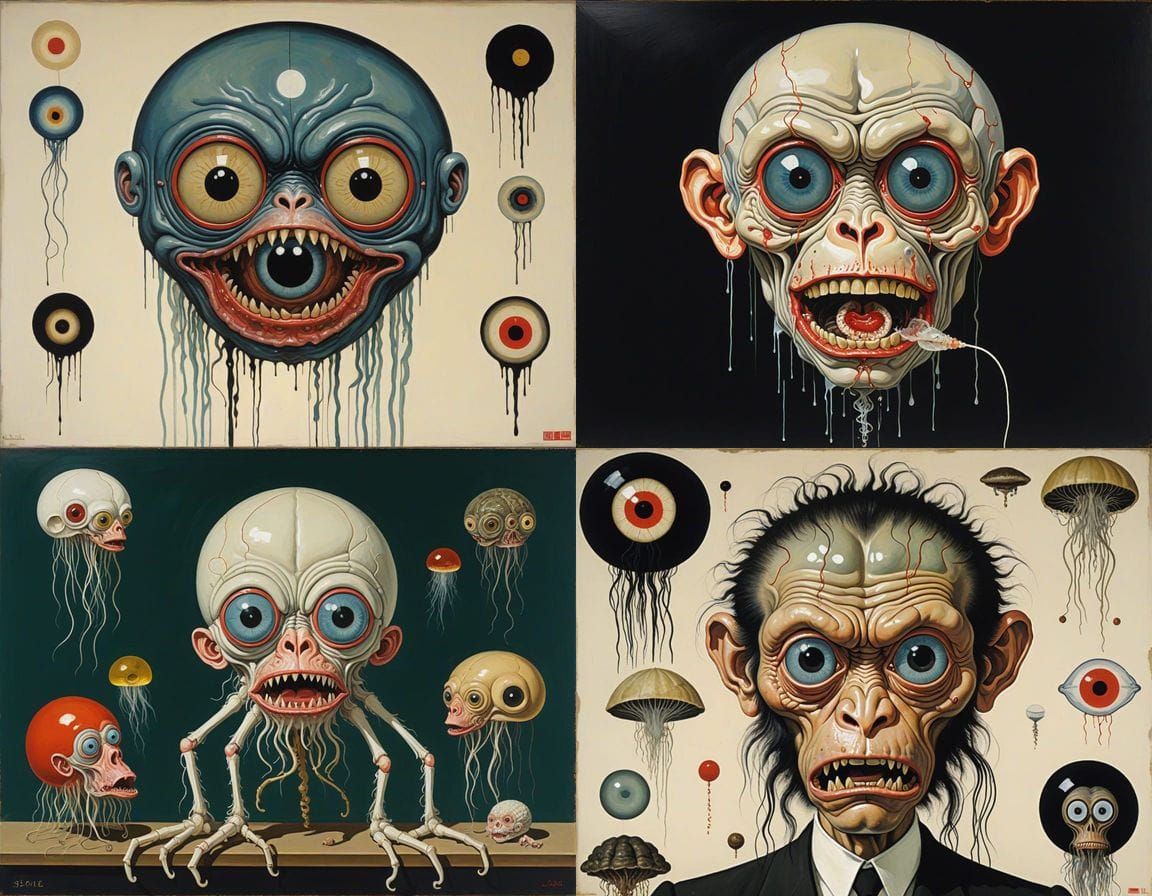 Ukiyo-e Korean Monkey Mutant Horror in Egon Schiele Style