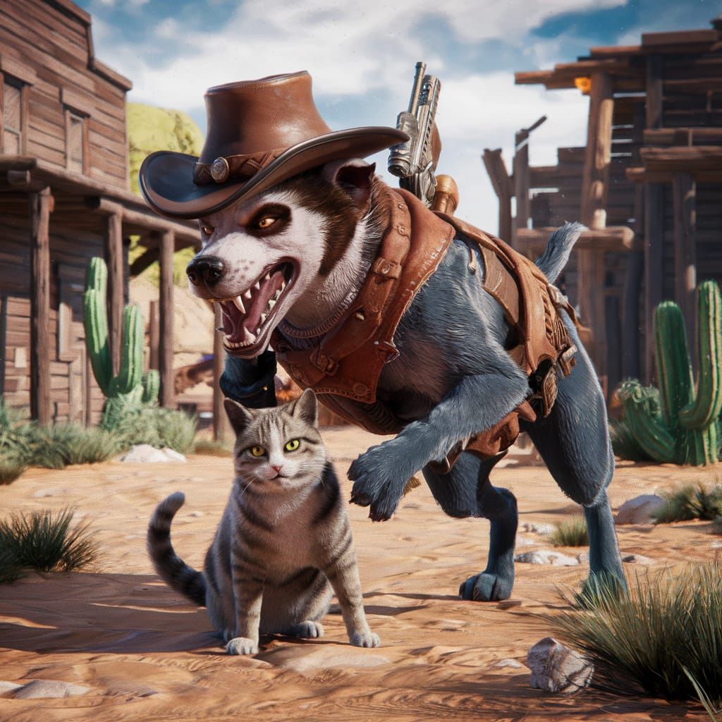 Fantasy Bounty Hunter Dog Charges into Wild West Showdown