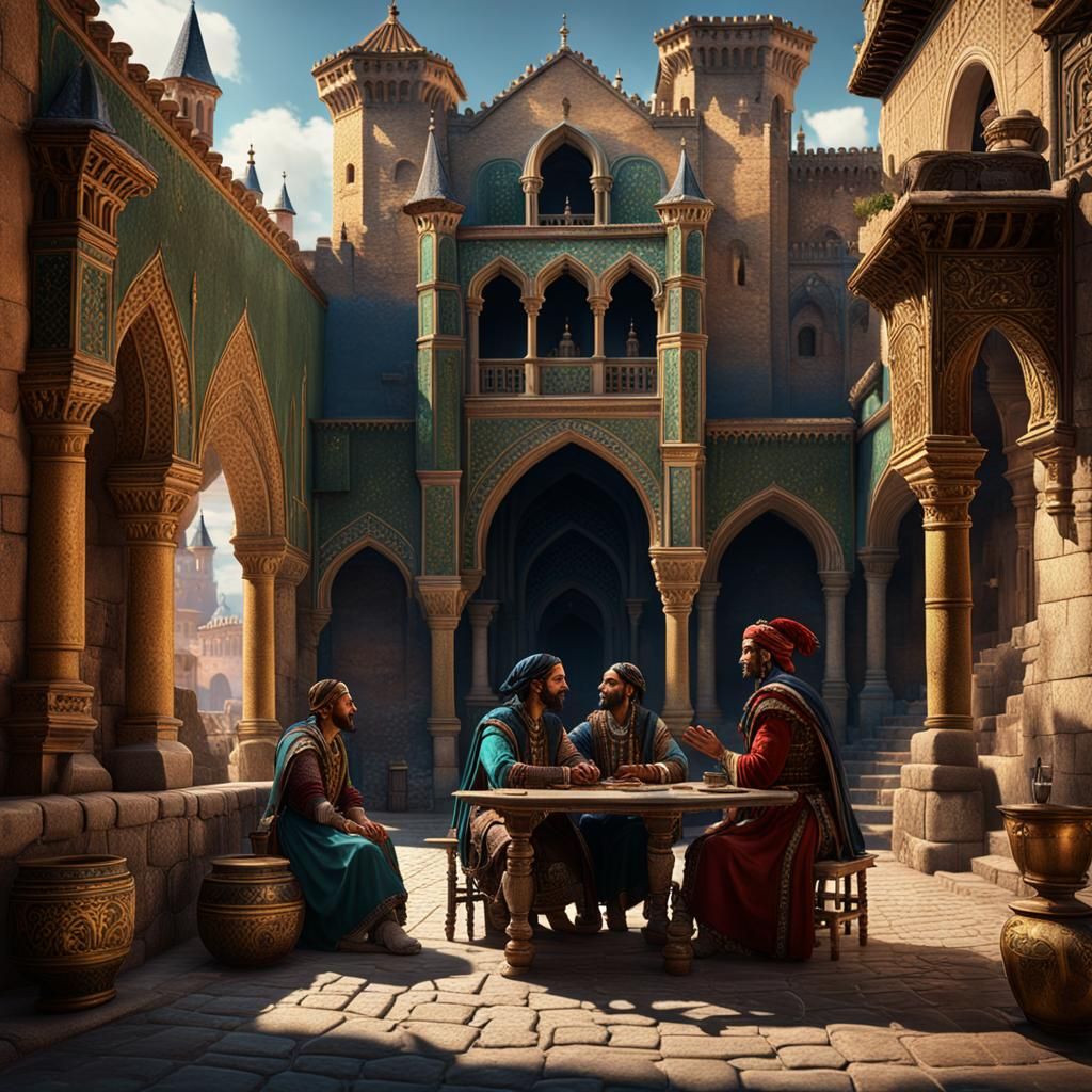 Gypsies Chatting at Alcazar in Detailed Matte Painting