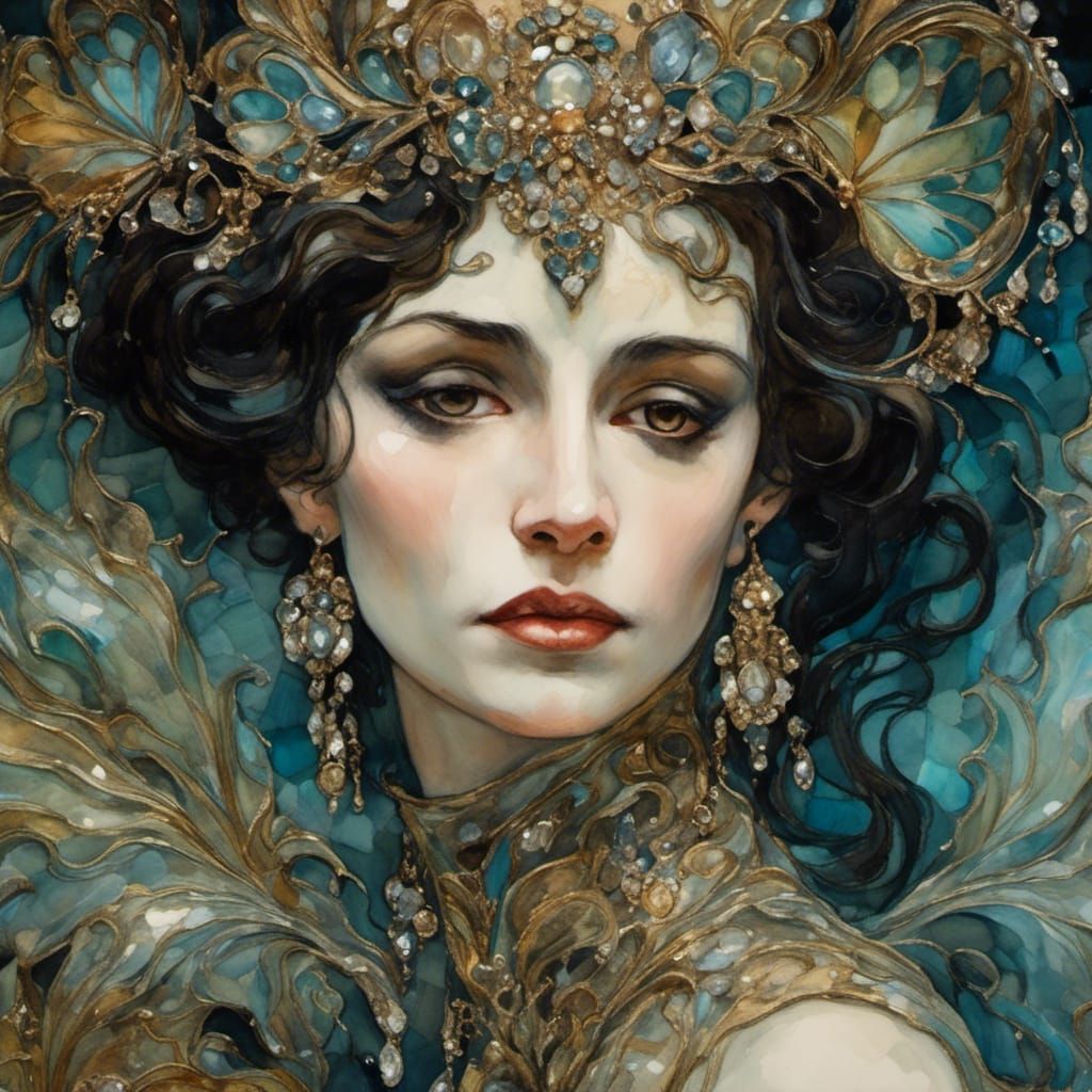 Art Nouveau Fairy Mask Oil Painting